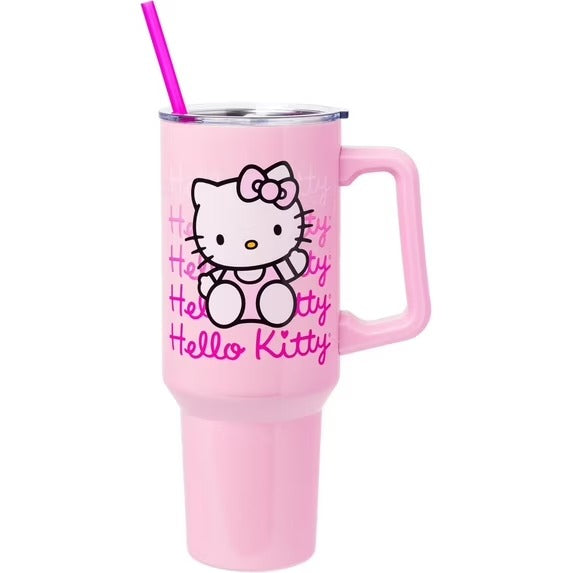 HELLO KITTY: 40OZ TRAVEL CUP PINK WITH REPEATING NAME